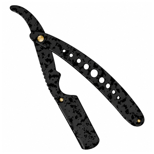 Rasoir droit pliant de qualité supérieure pour le rasage de la barbe, couteau de barbier en acier inoxydable, camouflage noir, réutilisable, fabricant OEM - Product Image 2