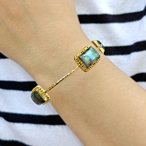 กำไลข้อมือคุณภาพสูง ลาบราดอไรต์ทรงสี่เหลี่ยมธรรมชาติ หลายสี ประดับด้วยทองคำชุบ ดีไซน์เก๋สไตล์โบโฮ - Product Image 2