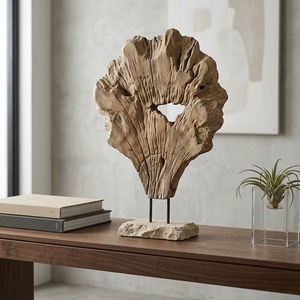 Shell Lumintu Stand Handcrafted <b>Wooden</b> Seashell Sculpture <b>Rustic</b> Coastal Tabletop Decorative Artwork Metal Stand Home Decor Acce - Product Image 4