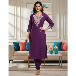 Achetez des ensembles traditionnels indiens ethniques pour femmes en coton naturel, 2 pièces, pour les occasions spéciales, taille M à 3XL - Product Image 3