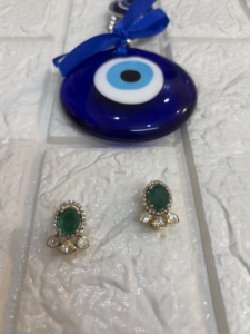 Amaira Jewels Classic Gold Plated 925 <b>Silver</b> <b>Stud</b> Earrings Green Crystal Rhinestone Oval Cut Bezel Setting Women's Fashion - Product Image 1