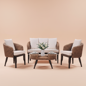 Luxury Handmade Woven Rattan <b>Dining</b> Chair Modern Natural Fiber Outdoor Garden <b>Armchair</b> Ergonomic Removable Cover Comfortable - Product Image 1