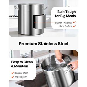 Pentola Grande in Acciaio Inossidabile da 42 Quarti con Coperchio e Manico, Pentola Commerciale Resistente per Zuppe e Salse, con Cestello Integrato - Product Image 5