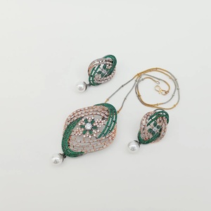 Conjunto de Collar y Pendientes de Latón Chapado en Oro con Piedras Preciosas, Joyería de Moda para Mujer, Certificado IGI, Regalo Ideal para Cóctel - Product Image 1