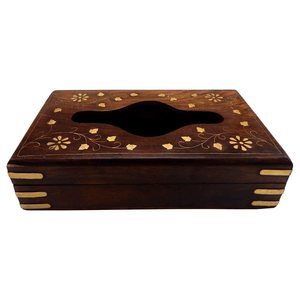 Boîte à mouchoirs en bois artisanale moderne Lavie Creations pour table à manger, décoration de la maison et des hôtels, design élégant en provenance de l'Uttar Pradesh - Product Image 3