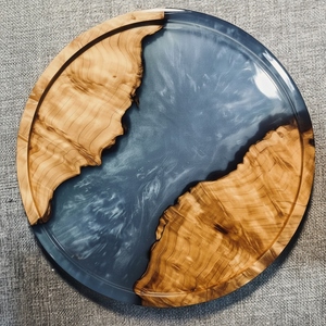 Assiette de service de luxe en bois et résine, faite à la main, pour table à manger, cuisine, restaurant et décoration intérieure, assiette en bois écologique - Product Image 4
