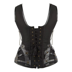 Women <b>Black</b> Leather Look Underbust <b>Corset</b> Shapewear Breathable Firm Control Tummy Slimming Waist Trainer Daily Wear - Product Image 2