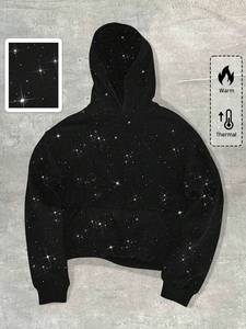 Black Sparkle Gradient Acid Wash Jacquard Women's Hoodies 300 Grams Fleece Warm Rhinestone Streetwear Pullover Custom Winter - Product Image 2