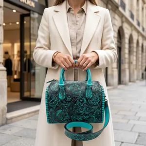 Vegan Leather Vintage Style Women's Hand Bag Embroidered Design Chains Decoration Two Straps Leather <b>Handbag</b> - Product Image 2
