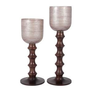Support de bougie en verre à tige en bois classique, style vintage, pour thèmes intérieurs chaleureux - Product Image 1