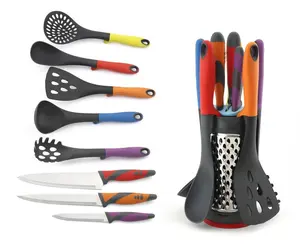 Yangjiang Factory all-around kitchen nylon cooking tools and Chef knife set with colorful handle in grinder storage good helper