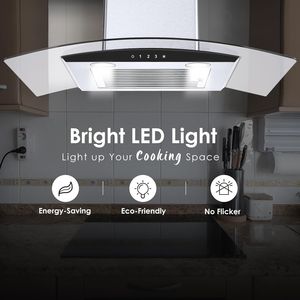 Cappa da cucina convertibile da 30 pollici con montaggio a parete, 450 CFM, in acciaio inossidabile, 3 velocità, con filtro, canalizzata/senza condotto - Product Image 4