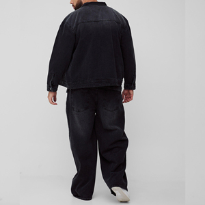 Quality Casual Embroidered Windproof Oversized Drop Shoulder Denim <b>Jeans</b> <b>Jacket</b> for Men Distressed <b>Black</b> 100% Cotton Winter - Product Image 3