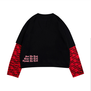 เสื้อยืดโอเวอร์ไซส์สีดำสำหรับผู้ชาย แต่งขอบสีขาวตัดกัน พร้อมลายกราฟิกด้านหน้า สไตล์สตรีทแวร์ แขนสั้น ผ้าฝ้าย - Product Image 3