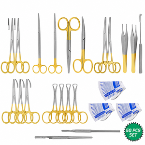 50 pièces de matériel chirurgical vétérinaire pour stérilisation, avec poignée dorée, instruments chirurgicaux allemands personnalisés - Product Image 1
