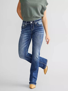 Pantalones Vaqueros Acampanados de Estilo Occidental Vintage para Mujer, Elegantes, Casuales, de Cintura Media, Largos, de Secado Rápido y Transpirables, Marca Muzamin Apparel - Product Image 2