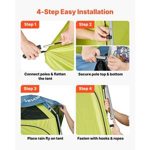 Tente de douche de camping portable 1 pièce avec piquets de sol, cordes et sac de transport en tissu Oxford 200D avec revêtement argenté pour la plage et les vestiaires privés - Product Image 5