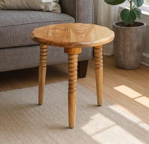 Wooden Side Table Round Accent Tea Table Natural Brown Living Room End Table with carved legs - Product Image 5