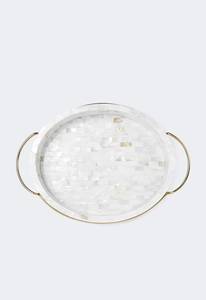 Plateau de service ovale en nacre fait main avec un design minimaliste en mosaïque de coquillages et des poignées en métal, design contemporain pour la décoration de la maison - Product Image 5