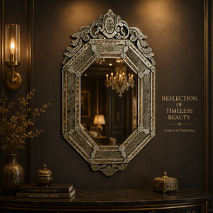 Luxury Octagonal Venetian Style Wall <b>Mirror</b> with Ornate Crown Top | Etched Glass Decorative <b>Mirror</b> for Bedroom Living Room - Product Image 3