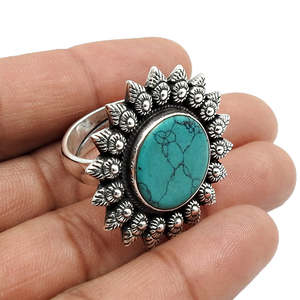 Big Size Green Turquoise Gemstone <b>Ring</b> Solid 925 Sterling Silver <b>Ring</b> In Bohemian Style Handmade <b>Adjustable</b> <b>Ring</b> For Girls - Product Image 3