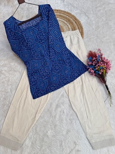Blue Bandhej Printed Patiyala Set Women Salwar Kameez Traditional Indian Pakistani Outfit Party Wear Bandhej Cotton <b>Kurti</b> - Product Image 5