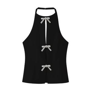 Tops Cortos de Tela Tejida Transpirable con Cuello Halter de Buena Calidad para Mujer, Camiseta sin Mangas Sexy y Ajustada, Personalizable - Product Image 2