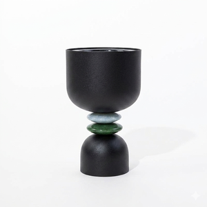 Élégant brûleur à bakhoor en métal argenté avec anneaux en résine marbrée bleue, pièce d'accentuation moderne pour la décoration de table à la maison - Product Image 3