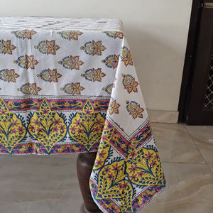 Mantel redondo estampado a mano floral amarillento elegante estilo de granja indio de algodón puro para bodas y uso al aire libre - Product Image 1