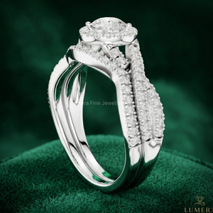 Custom Round Cut Bridal <b>Ring</b> <b>Set</b> with Pavé Diamond Band in 9K 10K 14K 18K White <b>Gold</b> for Women Wedding Jewelry IGI Certified - Product Image 3