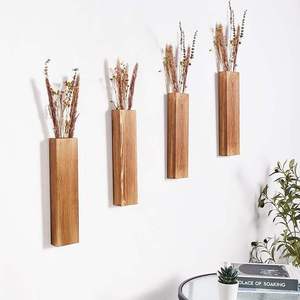 Wooden Wall <b>Vase</b> Rectangular Wall Planter Carved Decorative Flower Holder for Home Office - Product Image 1