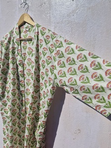 ชุดคลุมบ้านผ้าฝ้ายแท้พิมพ์ลายบล็อกอินเดีย คิโมโนฤดูร้อน |   ชุดคลุมชายหาดลายดอกไม้/ชุดคลุมสำหรับคนท้อง สปริงบลูเทอร์ควอยซ์วอเตอร์ส เอ็กซ์ - Product Image 5