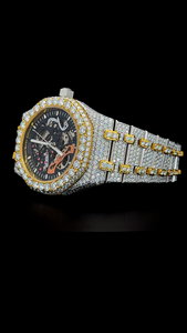 Reloj de Lujo Personalizado para Hombre, Estilo Hip Hop, con Diamantes Moissanite, Esqueleto, Oro Amarillo, Dos Tonos, Correa de Acero Inoxidable Completamente Adornada - Product Image 3