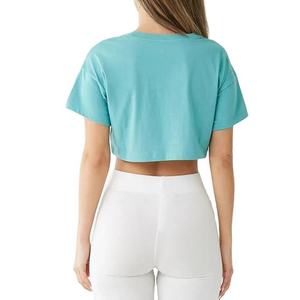 Latest Design Women's Cropped T-Shirt Short <b>Sleeve</b> Solid Color Casual <b>Top</b> 100% Cotton Summer Wear Fashionable <b>Crop</b> Tee - Product Image 2