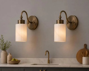 Traditional Brass Wall Sconce With Marble Shade Rectangle Indoor Home Decor Fixture For Bedroom - Product Image 2