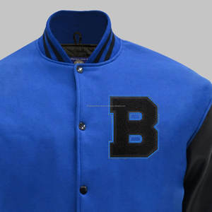 Cuerpo de lana personalizado y mangas de piel de vaca genuina chaqueta universitaria Letterman azul y negra - Product Image 6