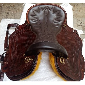 Selle de cheval Western en cuir marron foncé pour l'endurance, avec siège rembourré tressé, étriers, sangles de latigo et harnais - Product Image 2