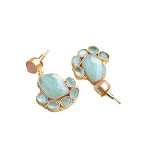 ต่างหูทองเหลืองแท้ ดีไซน์ดอกไม้ พรีเมียม คริสตัลอะเมโซไนต์แท้ บำบัดรักษา ผิวทองเหลืองด้าน ดีไซน์เฉพาะตัว สำหรับทุกเพศ - Product Image 2