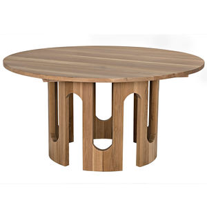 Modern Sculptural Curved Wooden Base Round <b>Top</b> Solid Teak <b>Wood</b> Natural Finish Home Office Kitchen Restaurant Bar Dining <b>Table</b> - Product Image 3
