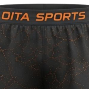 Shorts d'entraînement athlétiques imprimé marbre noir charbon et orange avec taille élastique, légers, pour le sport, la gym et la performance - Product Image 5