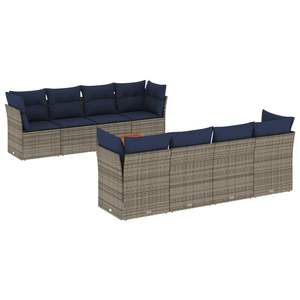 Set di divani da giardino in polyrattan grigio da 9 pezzi con cuscini - Product Image 2