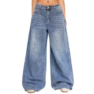 Custom <b>Studded</b> Baggy Wide Leg Jeans Women High Waist Loose Denim Pants Streetwear Fashion OEM ODM Wholesale Fit - Product Image 1