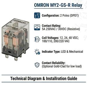 Relé de Propósito General AC/DC MY2-GS-R, 2 Polos DPDT, 5A, Relé de Potencia Miniatura 24vdc, Relé de Control Industrial para Automatización - Product Image 2