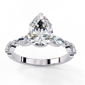 Pear Cut Diamond Engagement Ring with Marquise Side <b>Stones</b> - Product Image 4