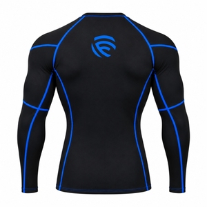 Flair <b>Men's</b> Long Sleeve Compression <b>Shirt</b> <b>Black</b> Blue Trim Quick Dry Sporty <b>Fit</b> O-Neck Knitted Polyester - Product Image 3
