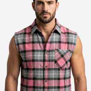 Servicios OEM, Camisa de Franela a Cuadros sin Mangas para Hombre, de Secado Rápido, Personalizada, con Cuello Camisero, Casual, con Botones - Product Image 3