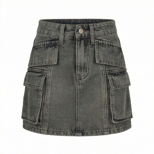 Jupes en jean vintage pour femmes, taille haute, en coton, style décontracté estival, couleur personnalisable, vêtement moderne - Product Image 1