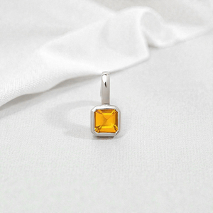 Pendentif en argent sterling 925 avec quartz citrine taille carrée, serti clos, fait main, pierre semi-précieuse, bijoux fins pour femme - Product Image 1