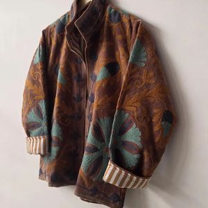 Wholesale Suzani Quilted <b>Jacket</b> Women Silk <b>Velvet</b> Embroidered Breathable Eco-Friendly Floral Stand Collar Open Front Boho Kimono - Product Image 4