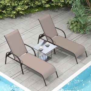2 Sillones Reclinables de Patio para Exteriores con Reposabrazos Ajustables, Tumbonas de Tela - Product Image 3